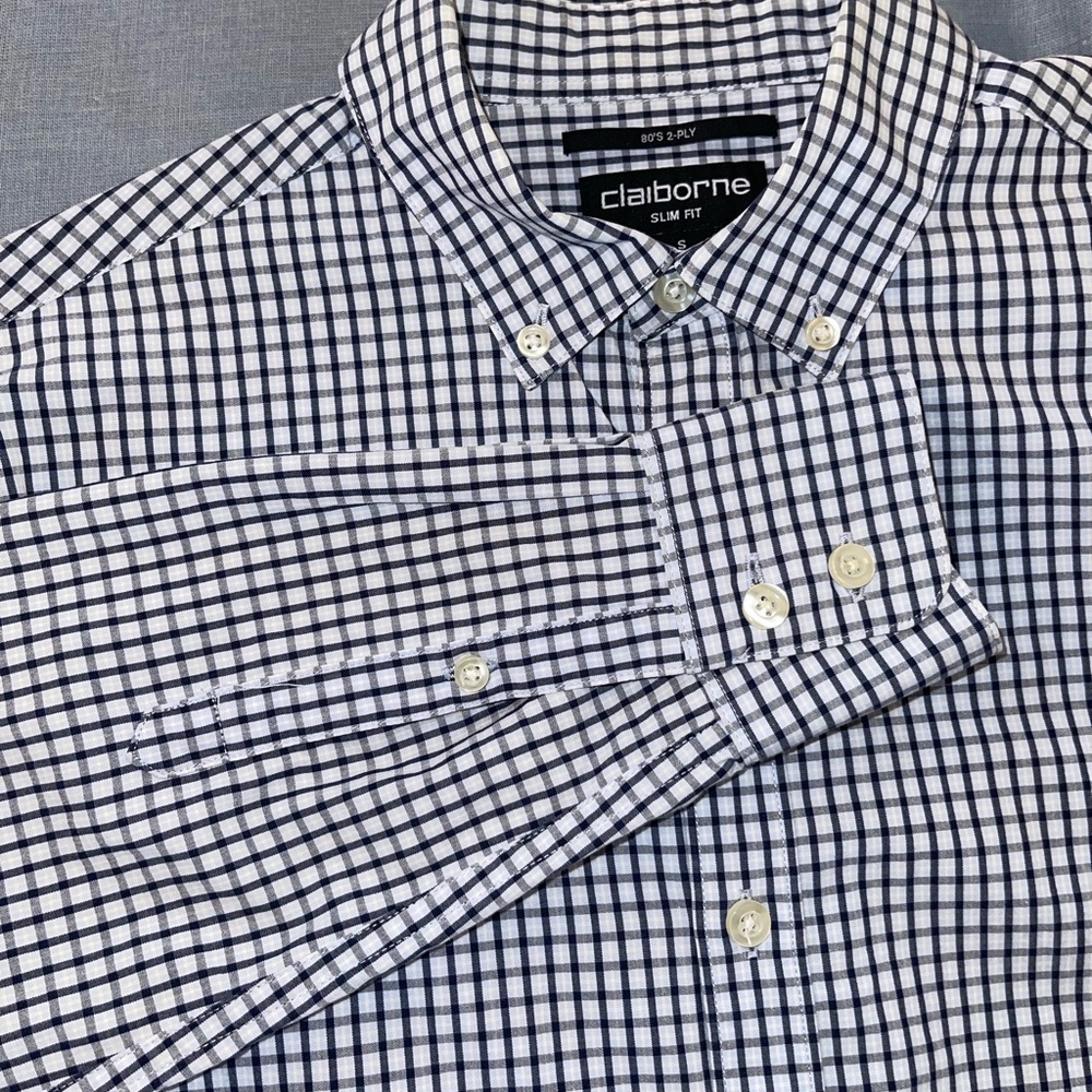 Claiborne Men's 80’s 2-ply cotton Slim Fit Checkered Shirt